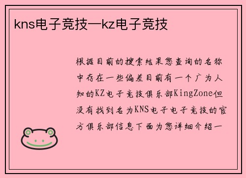 kns电子竞技—kz电子竞技