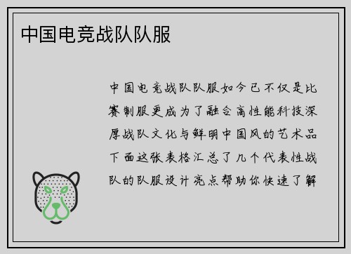 中国电竞战队队服